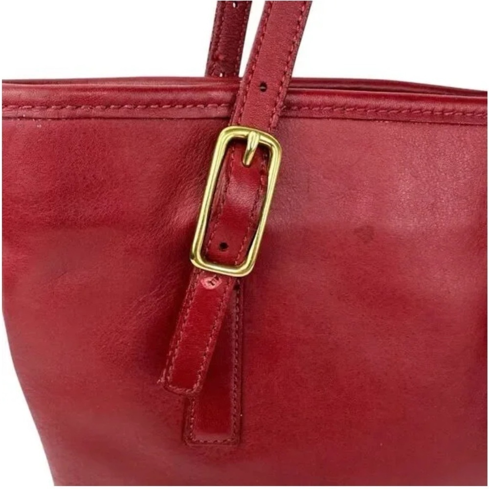 COACH Vintage Red Leather Tote Bag with Gold Accents - Picture 4 of 16